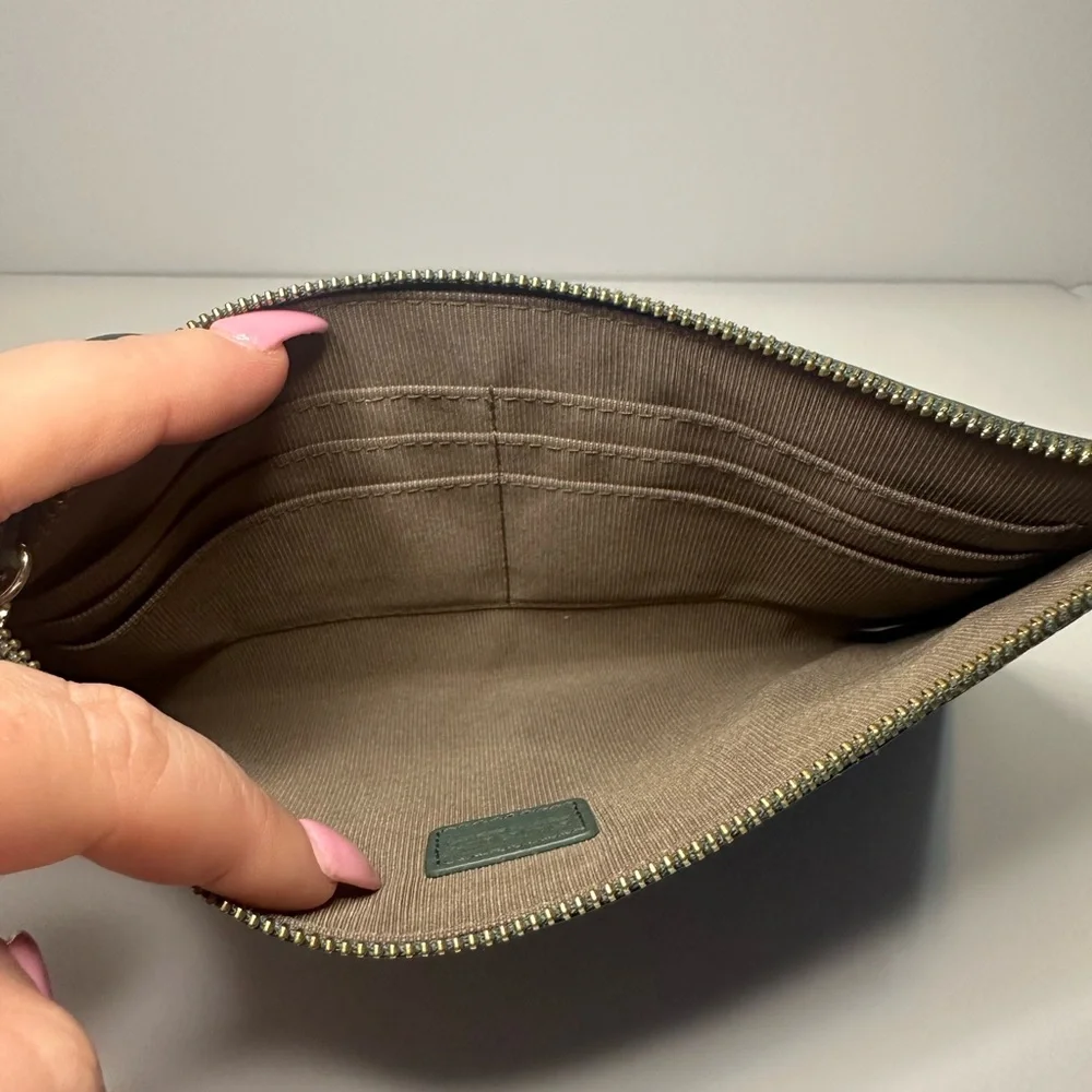 Furla EUC Deep Green Grained Italian Leather Large Wristlet
